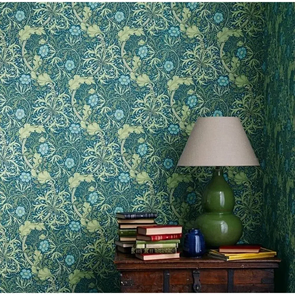 Morris & Co. Seaweed Cobalt/Thyme Wallpaper DM3W214713. One Double Roll